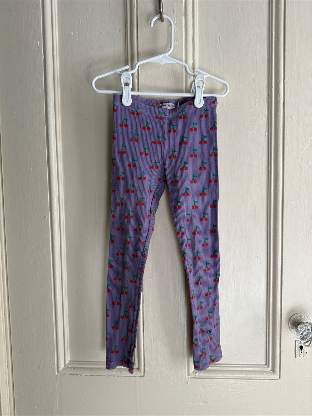 Bobo Choses Purple Cherry-Print Ribbed Leggings